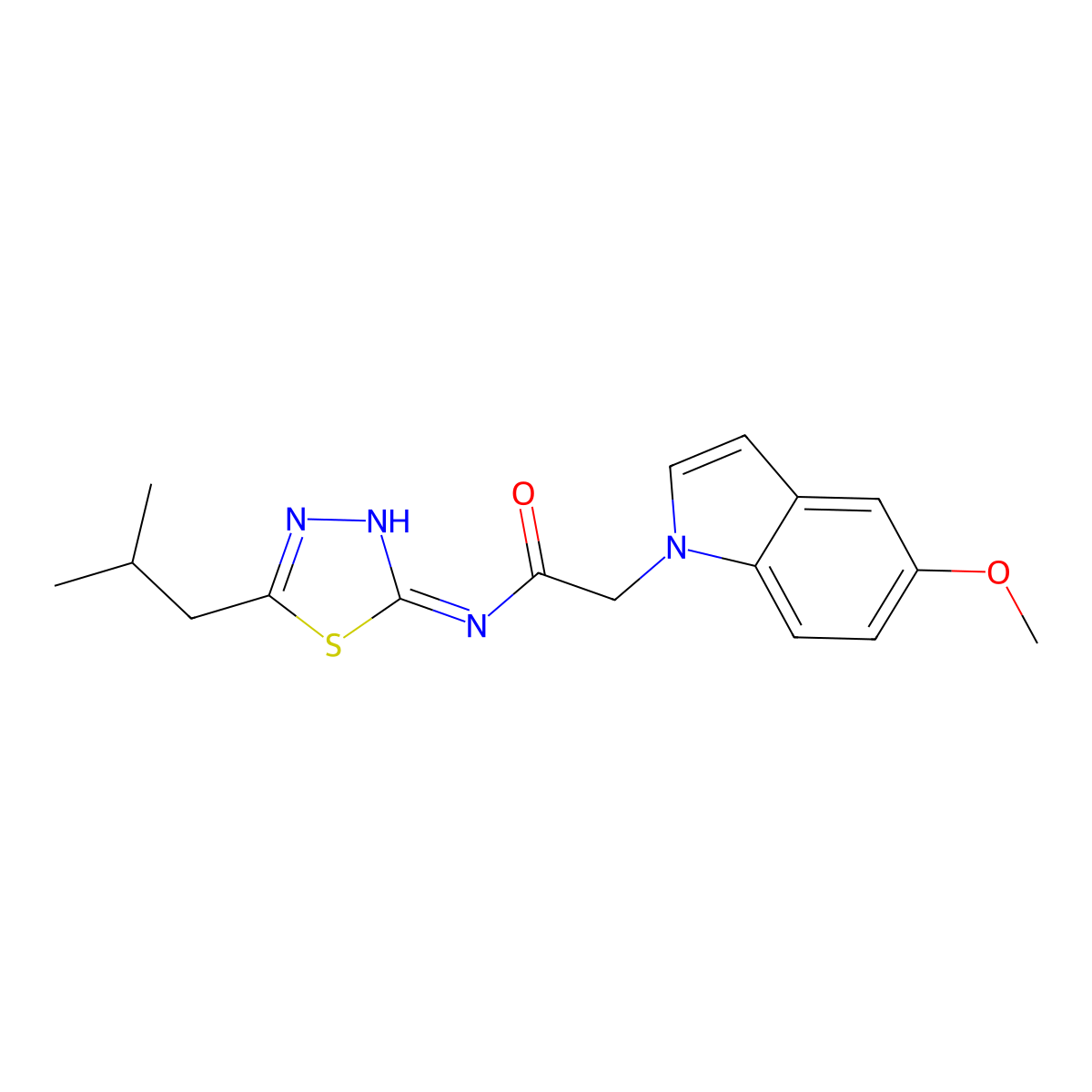 2-(5-methoxy-1H-indol-1-yl)-N-[(2E)-5-(2-methylpropyl)-1,3,4-thiadiazol-2(3H)-ylidene]acetamide molecular structure, CAS 1219554-73-0