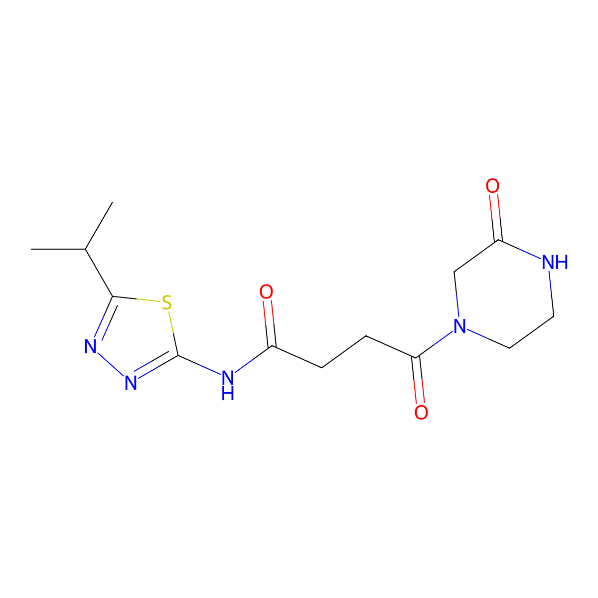 4-oxo-4-(3-oxopiperazin-1-yl)-N-[(2Z)-5-(propan-2-yl)-1,3,4-thiadiazol-2(3H)-ylidene]butanamide molecular structure, CAS 1219554-79-6