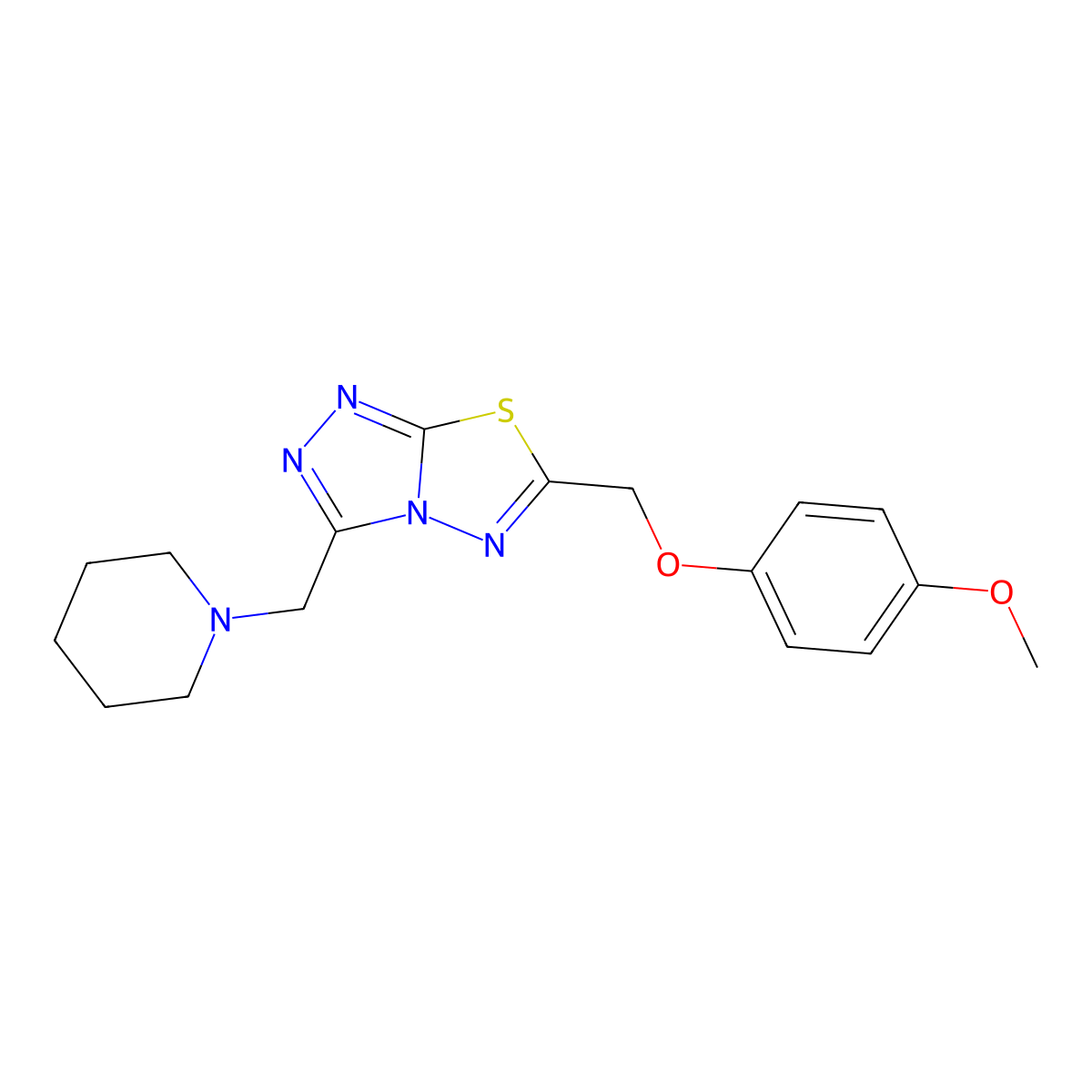 6-[(4-Methoxyphenoxy)methyl]-3-(piperidin-1-ylmethyl)[1,2,4]triazolo[3,4-b][1,3,4]thiadiazole molecular structure, CAS 1219554-86-5