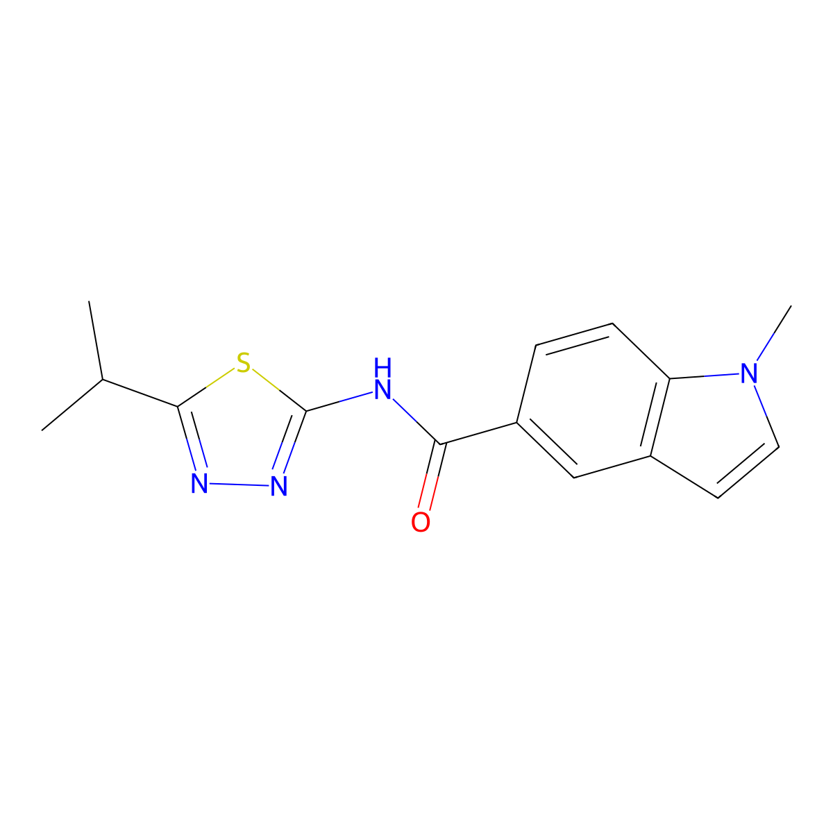 1-methyl-N-[(2Z)-5-(propan-2-yl)-1,3,4-thiadiazol-2(3H)-ylidene]-1H-indole-5-carboxamide molecular structure, CAS 1219555-01-7