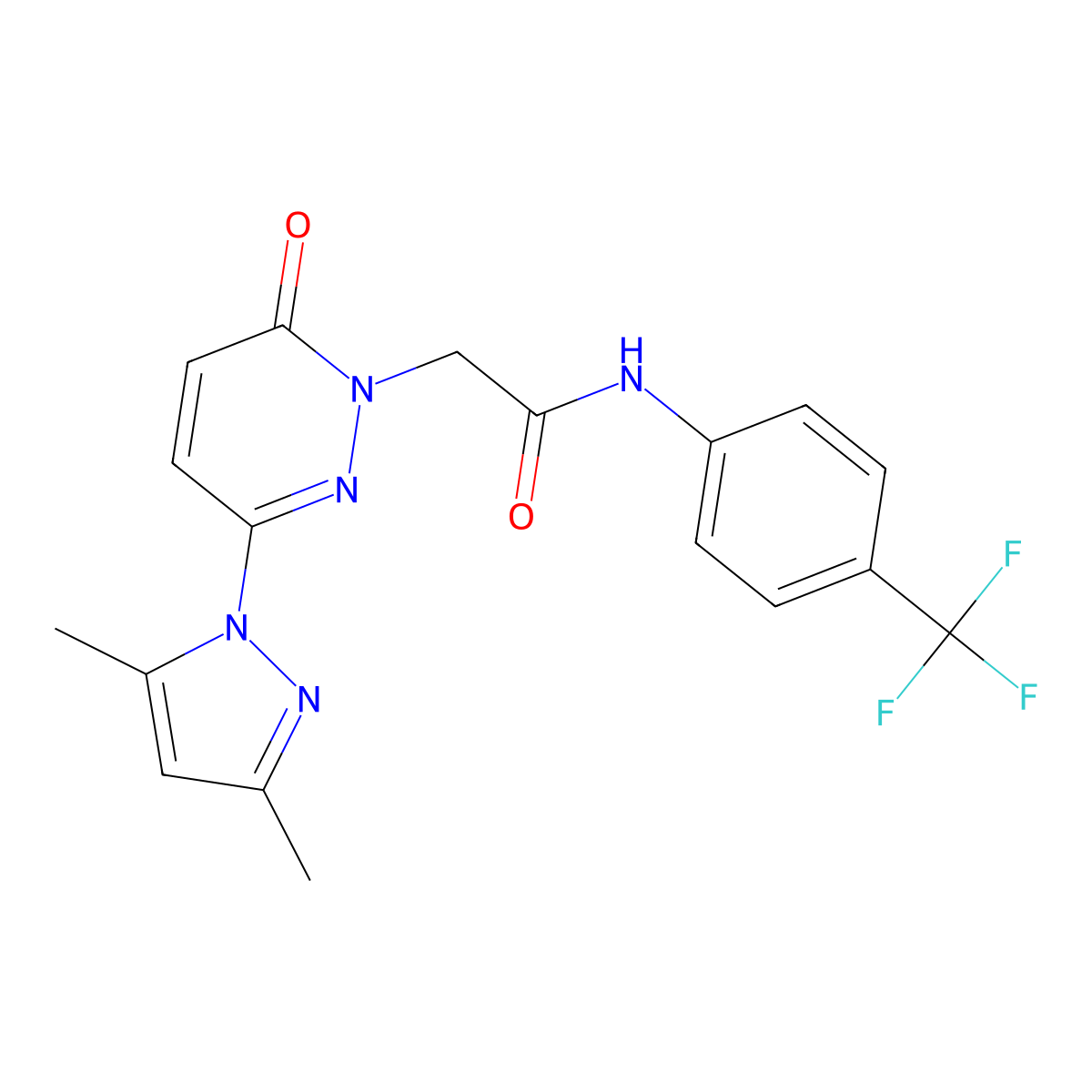 2-(3-(3,5-dimethyl-1H-pyrazol-1-yl)-6-oxopyridazin-1(6H)-yl)-N-(4-(trifluoromethyl)phenyl)acetamide molecular structure, CAS 1219555-18-6