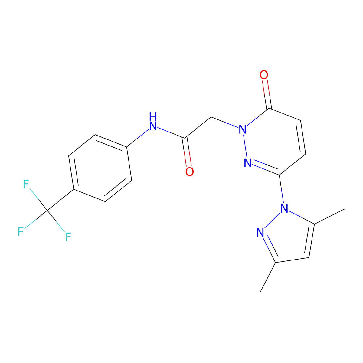 2-(3-(3,5-dimethyl-1H-pyrazol-1-yl)-6-oxopyridazin-1(6H)-yl)-N-(4-(trifluoromethyl)phenyl)acetamide molecular structure, CAS 1219555-18-6