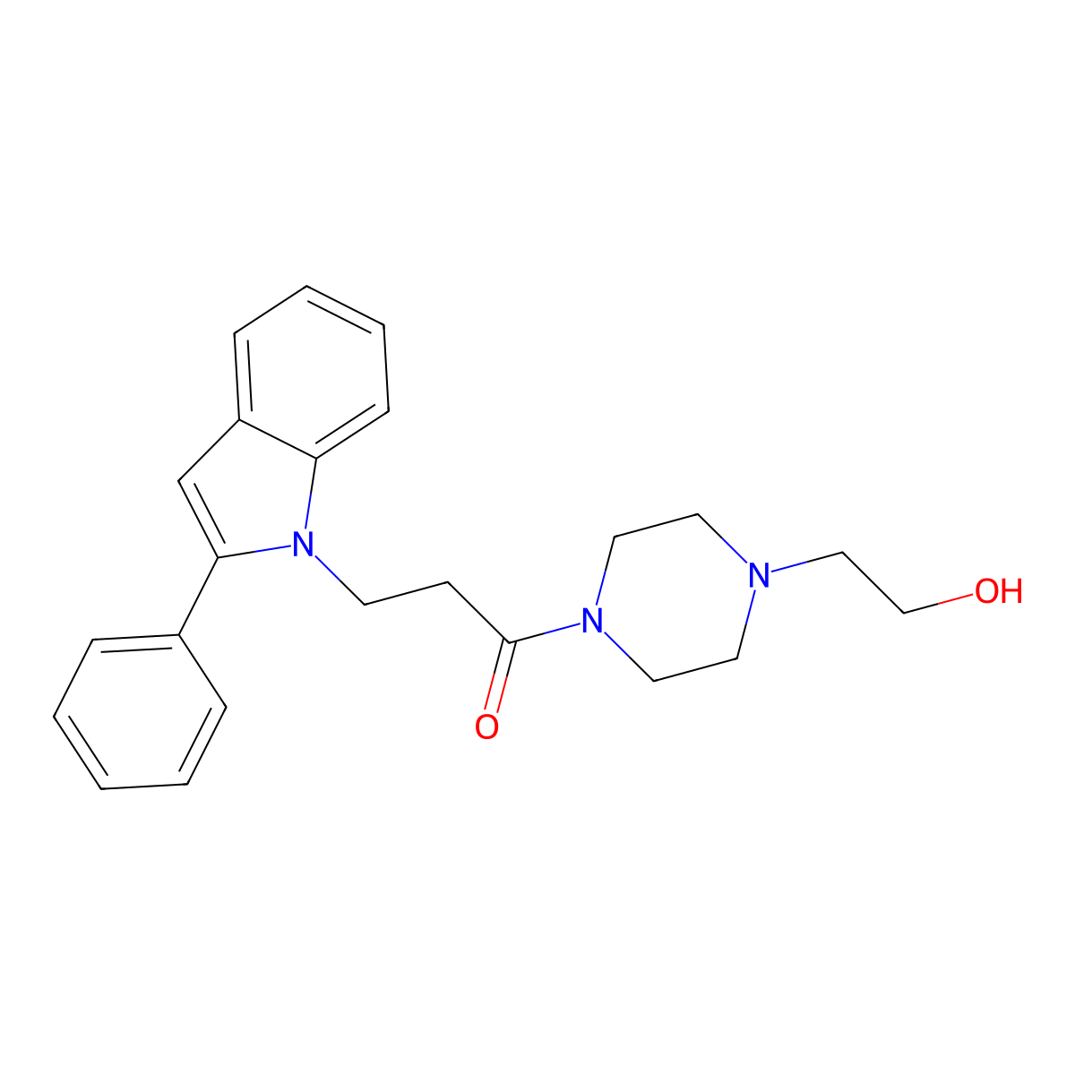 1-(4-(2-hydroxyethyl)piperazin-1-yl)-3-(2-phenyl-1H-indol-1-yl)propan-1-one molecular structure, CAS 1219555-37-9