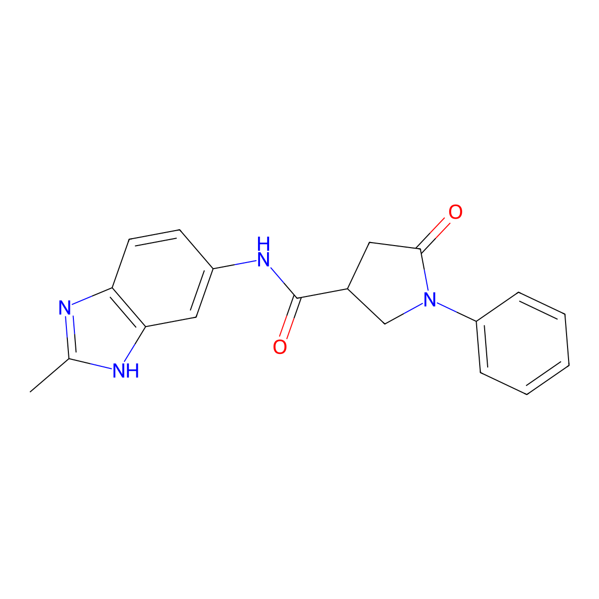 N-(2-methyl-1H-benzimidazol-5-yl)-5-oxo-1-phenylpyrrolidine-3-carboxamide molecular structure, CAS 1219555-79-9