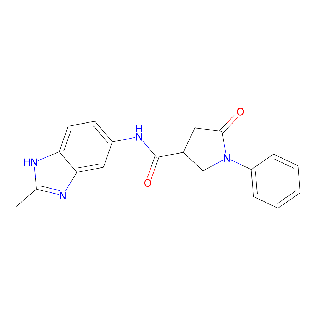 N-(2-methyl-1H-benzimidazol-5-yl)-5-oxo-1-phenylpyrrolidine-3-carboxamide molecular structure, CAS 1219555-79-9