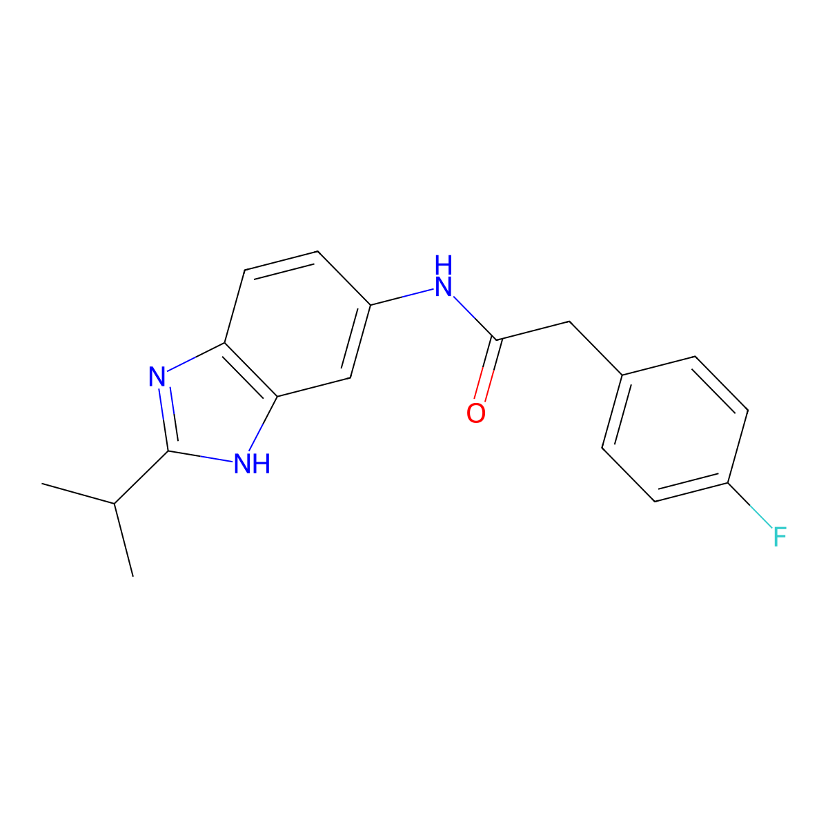 2-(4-fluorophenyl)-N-[2-(propan-2-yl)-1H-benzimidazol-5-yl]acetamide molecular structure, CAS 1219556-04-3