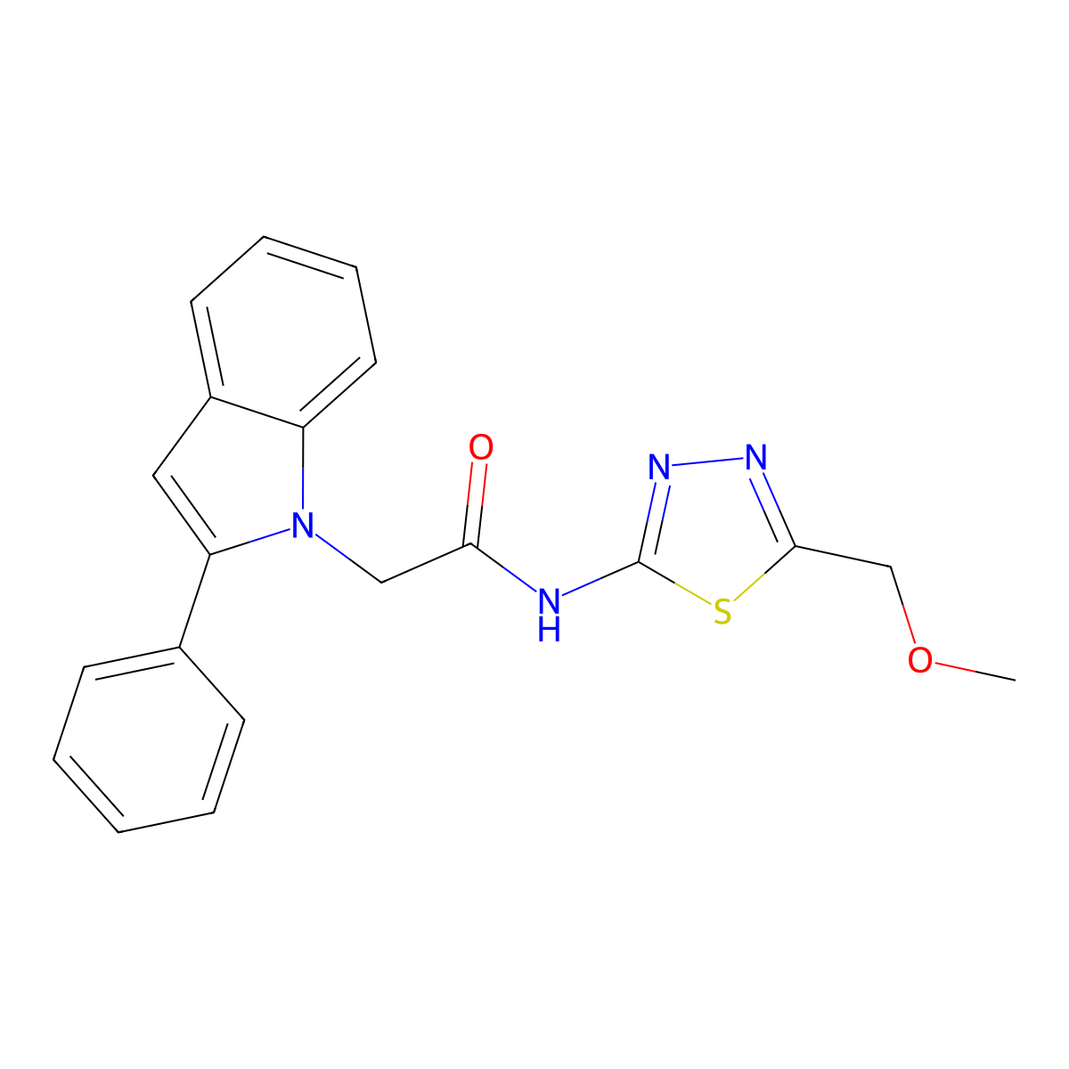 N-[(2E)-5-(methoxymethyl)-1,3,4-thiadiazol-2(3H)-ylidene]-2-(2-phenyl-1H-indol-1-yl)acetamide molecular structure, CAS 1219556-21-4