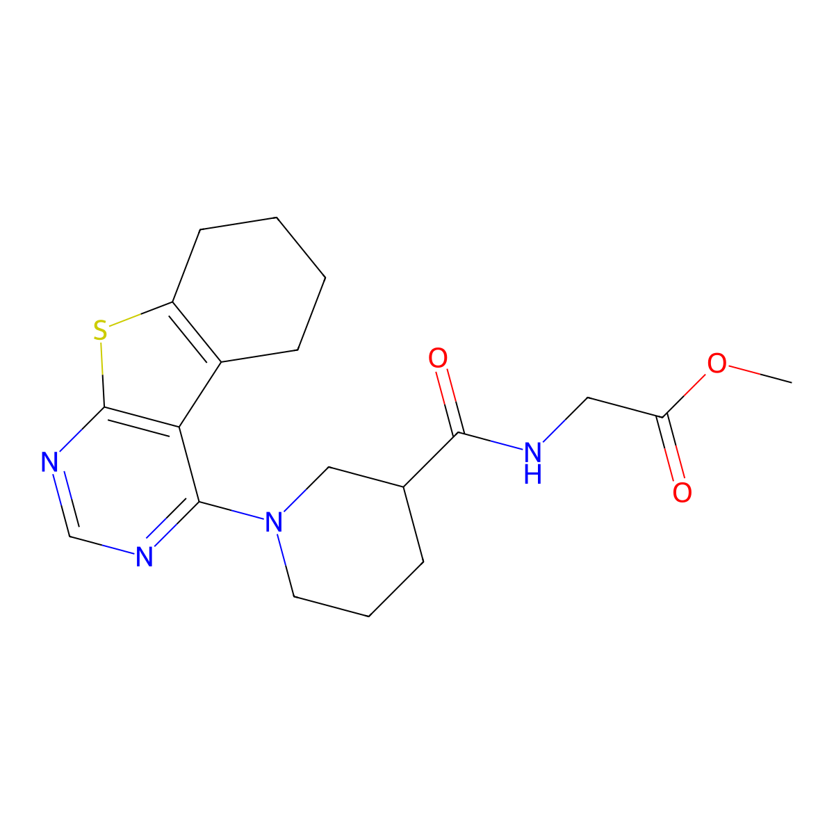 methyl N-{[1-(5,6,7,8-tetrahydro[1]benzothieno[2,3-d]pyrimidin-4-yl)piperidin-3-yl]carbonyl}glycinate molecular structure, CAS 1219556-36-1