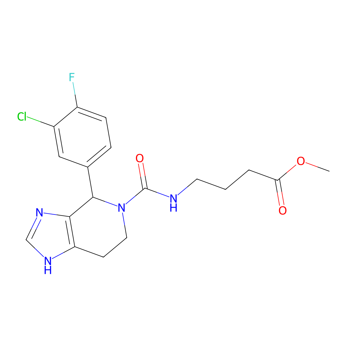 methyl 4-({[4-(3-chloro-4-fluorophenyl)-1,4,6,7-tetrahydro-5H-imidazo[4,5-c]pyridin-5-yl]carbonyl}amino)butanoate molecular structure, CAS 1219556-46-3