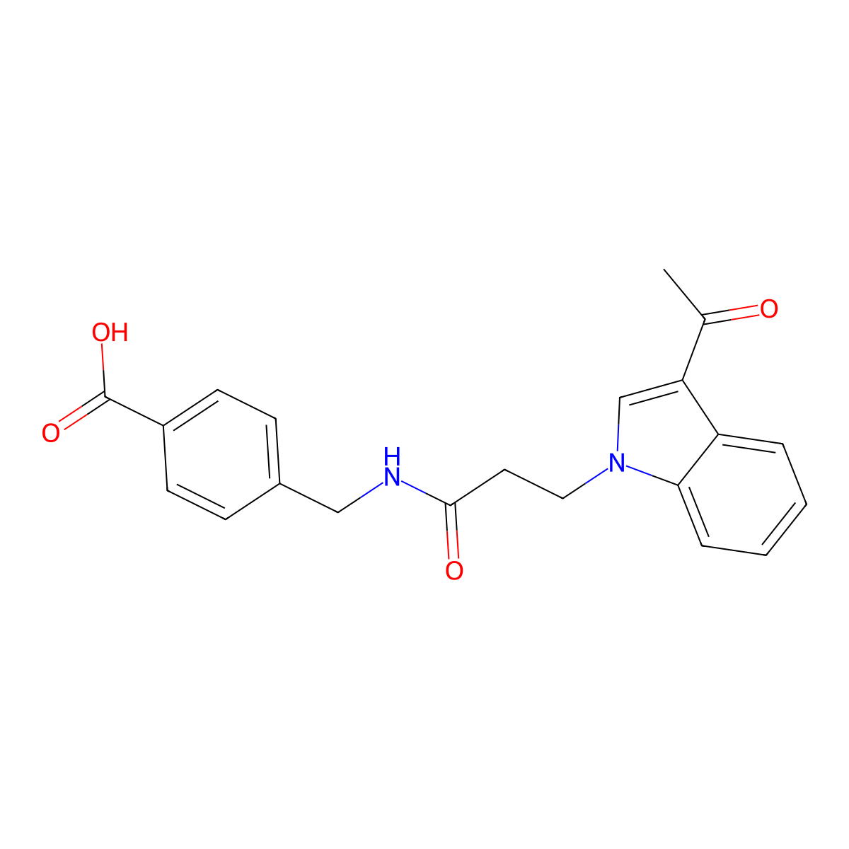 4-({[3-(3-acetyl-1H-indol-1-yl)propanoyl]amino}methyl)benzoic acid molecular structure, CAS 1219556-60-1