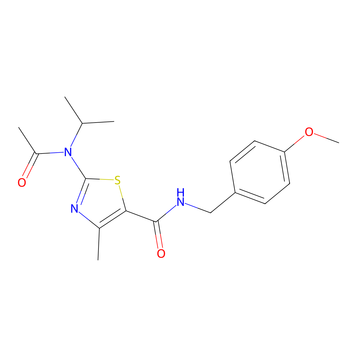 2-[acetyl(isopropyl)amino]-N-(4-methoxybenzyl)-4-methyl-1,3-thiazole-5-carboxamide molecular structure, CAS 1219556-85-0