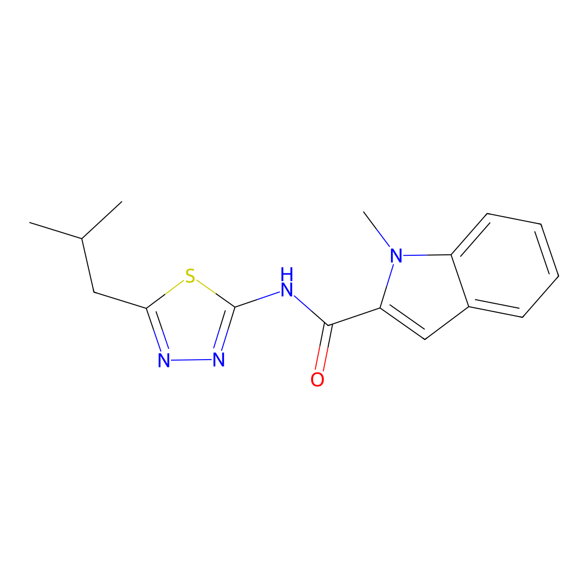 1-methyl-N-[(2E)-5-(2-methylpropyl)-1,3,4-thiadiazol-2(3H)-ylidene]-1H-indole-2-carboxamide molecular structure, CAS 1219557-03-5