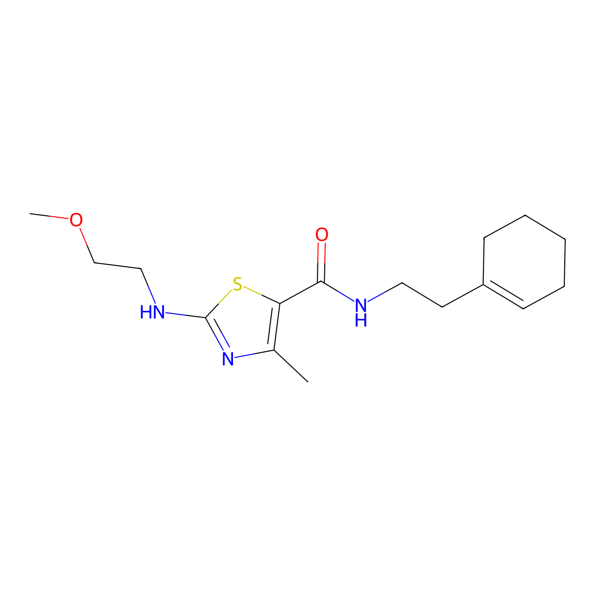 N-[2-(cyclohex-1-en-1-yl)ethyl]-2-[(2-methoxyethyl)amino]-4-methyl-1,3-thiazole-5-carboxamide molecular structure, CAS 1219557-38-6