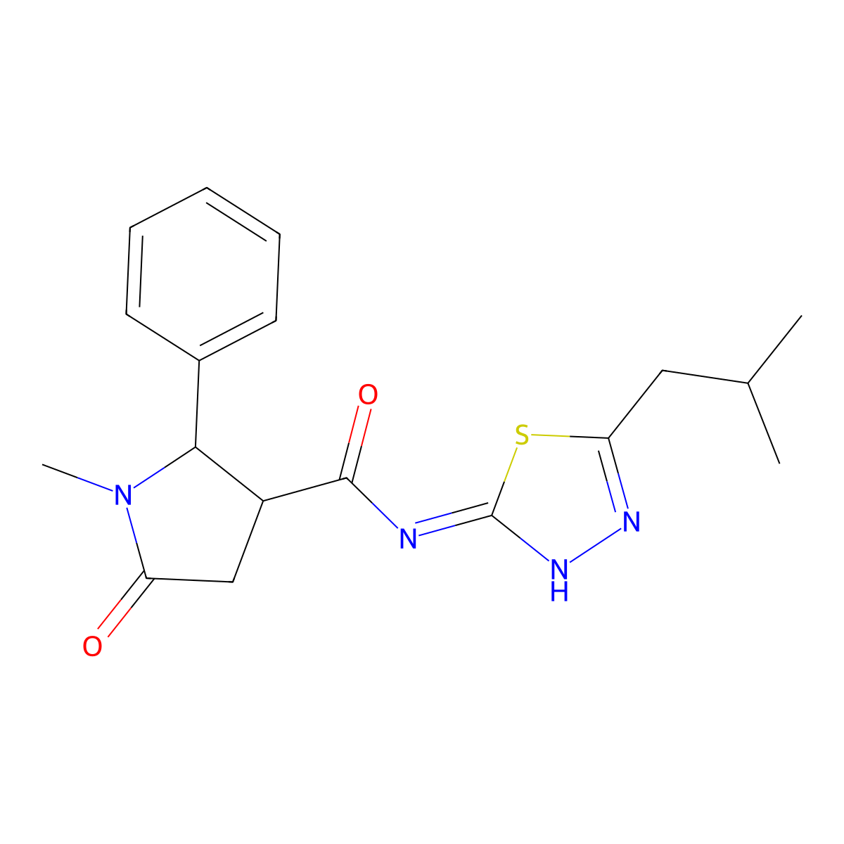1-methyl-N-[(2Z)-5-(2-methylpropyl)-1,3,4-thiadiazol-2(3H)-ylidene]-5-oxo-2-phenylpyrrolidine-3-carboxamide molecular structure, CAS 1219557-68-2