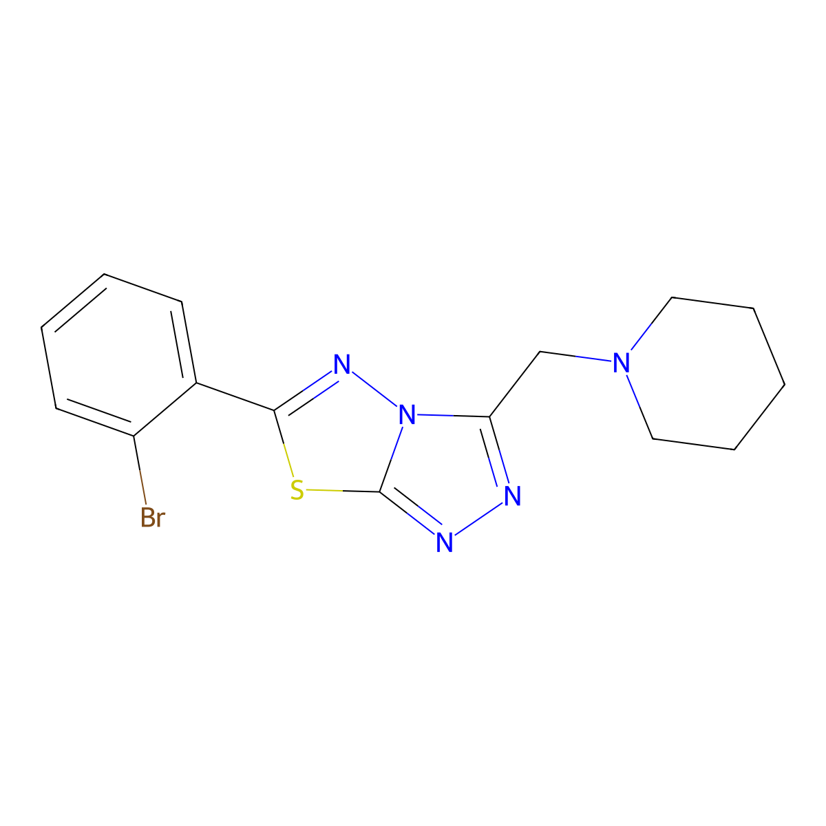 6-(2-Bromophenyl)-3-(1-piperidinylmethyl)[1,2,4]triazolo[3,4-b][1,3,4]thiadiazole molecular structure, CAS 1219557-92-2