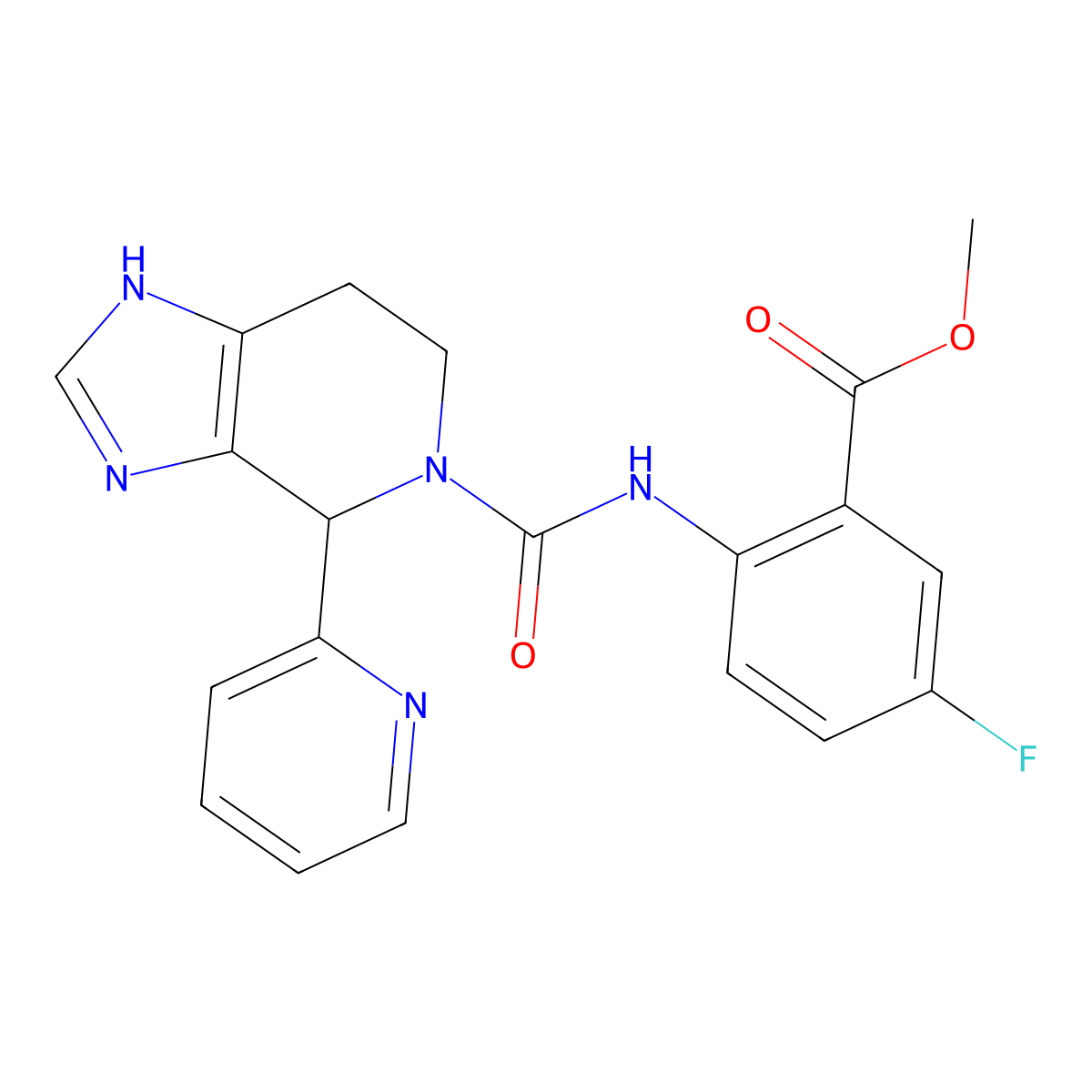 methyl 5-fluoro-2-({[4-(pyridin-2-yl)-1,4,6,7-tetrahydro-5H-imidazo[4,5-c]pyridin-5-yl]carbonyl}amino)benzoate molecular structure, CAS 1219558-12-9