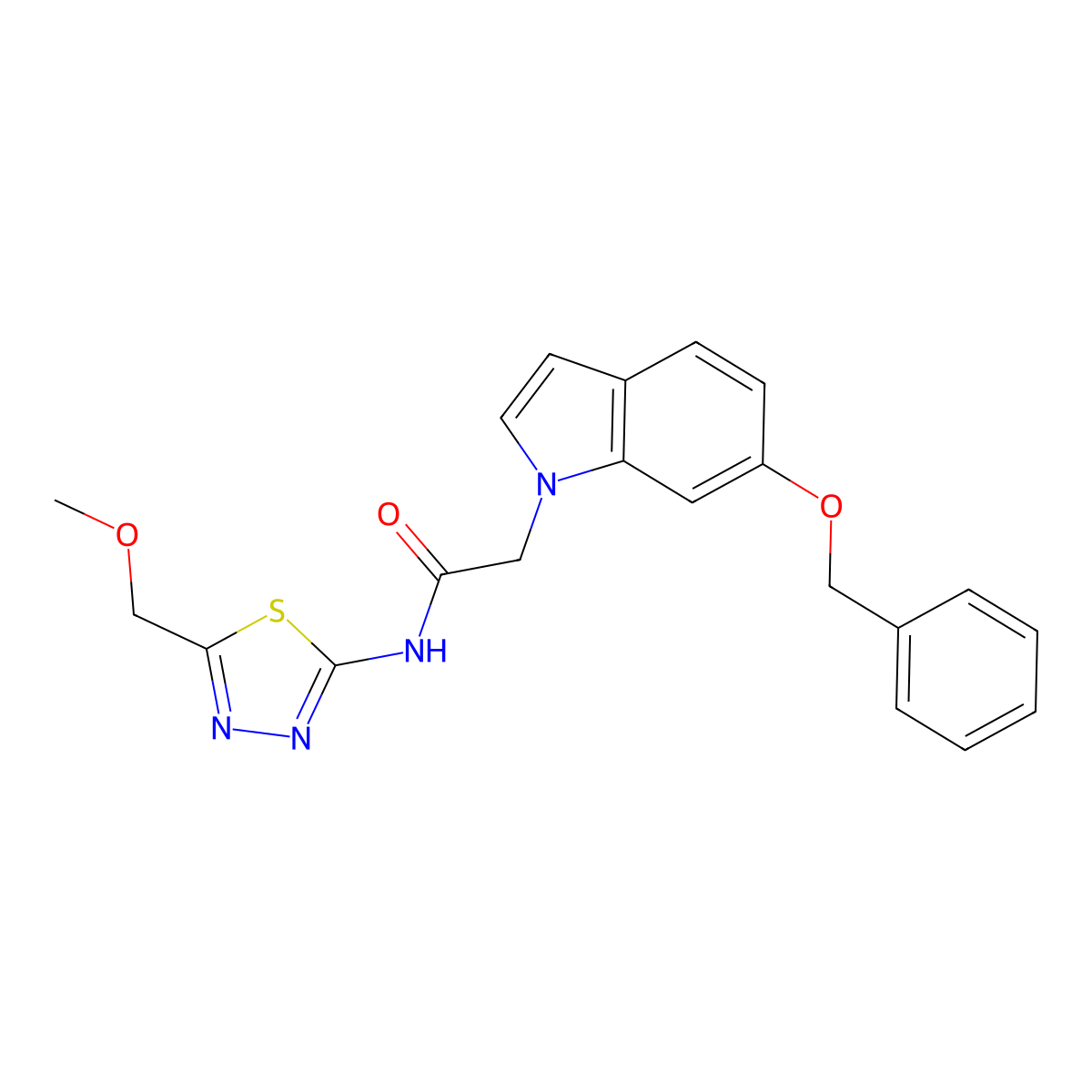 2-[6-(benzyloxy)-1H-indol-1-yl]-N-[(2E)-5-(methoxymethyl)-1,3,4-thiadiazol-2(3H)-ylidene]acetamide molecular structure, CAS 1219558-28-7
