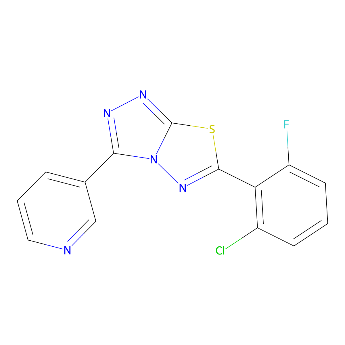 3-[6-(2-Chloro-6-fluorophenyl)-[1,2,4]triazolo[3,4-b][1,3,4]thiadiazol-3-yl]pyridine molecular structure, CAS 1219558-42-5