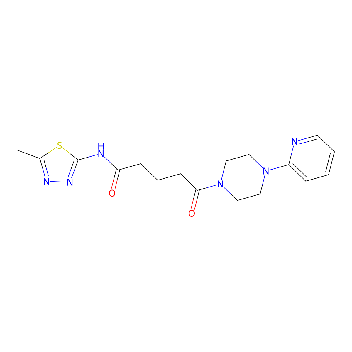 N-[(2E)-5-methyl-1,3,4-thiadiazol-2(3H)-ylidene]-5-oxo-5-[4-(pyridin-2-yl)piperazin-1-yl]pentanamide molecular structure, CAS 1219558-48-1