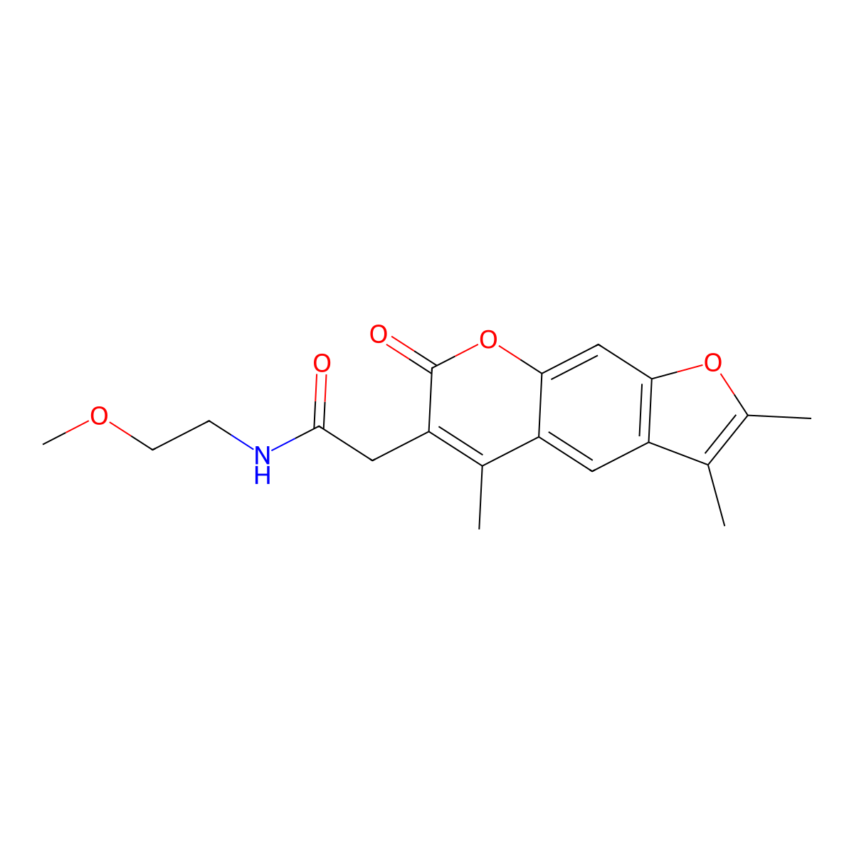 N-(2-methoxyethyl)-2-(2,3,5-trimethyl-7-oxo-7H-furo[3,2-g]chromen-6-yl)acetamide molecular structure, CAS 1219558-54-9
