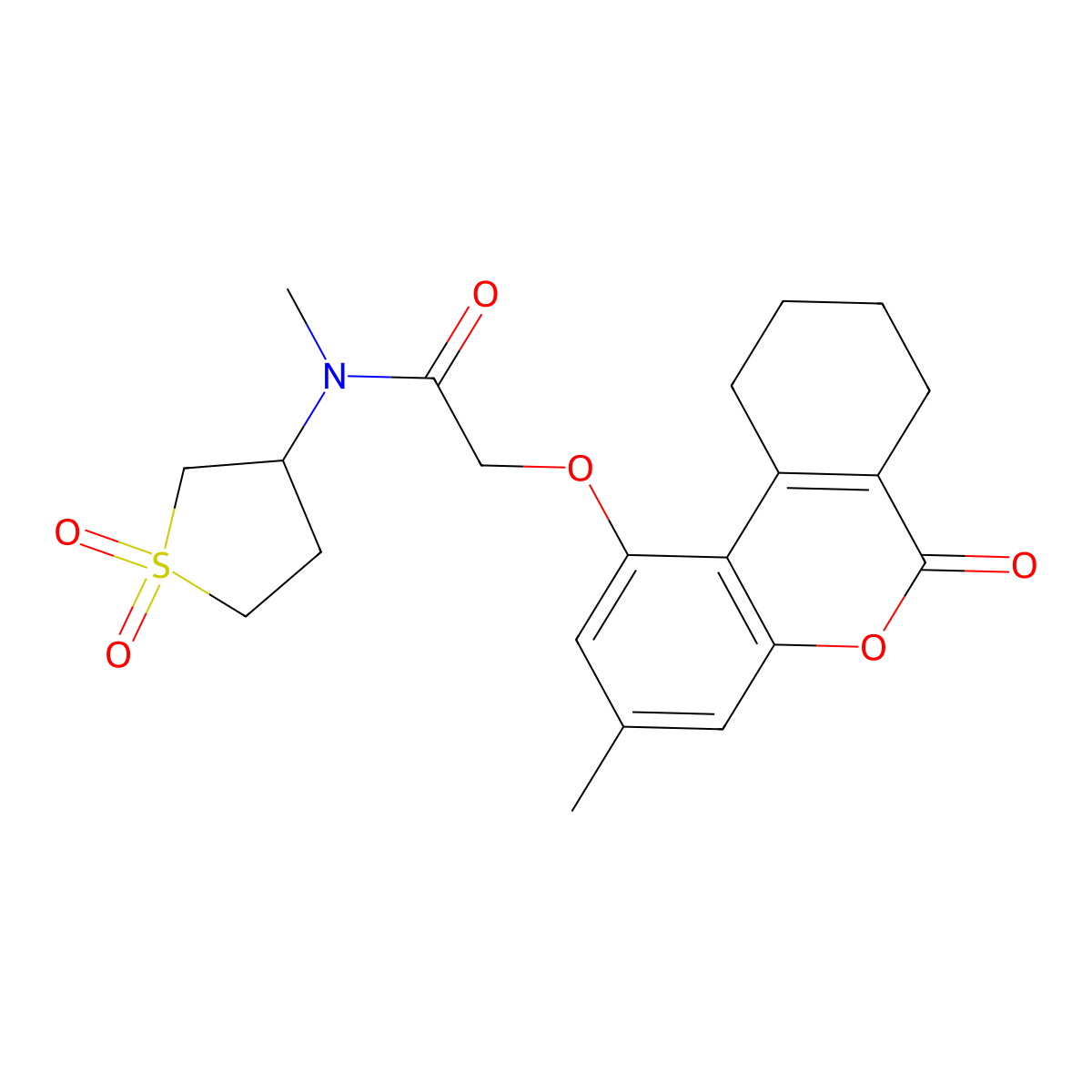 N-(1,1-dioxidotetrahydro-3-thienyl)-N-methyl-2-[(3-methyl-6-oxo-7,8,9,10-tetrahydro-6H-benzo[c]chromen-1-yl)oxy]acetamide molecular structure, CAS 1219558-63-0