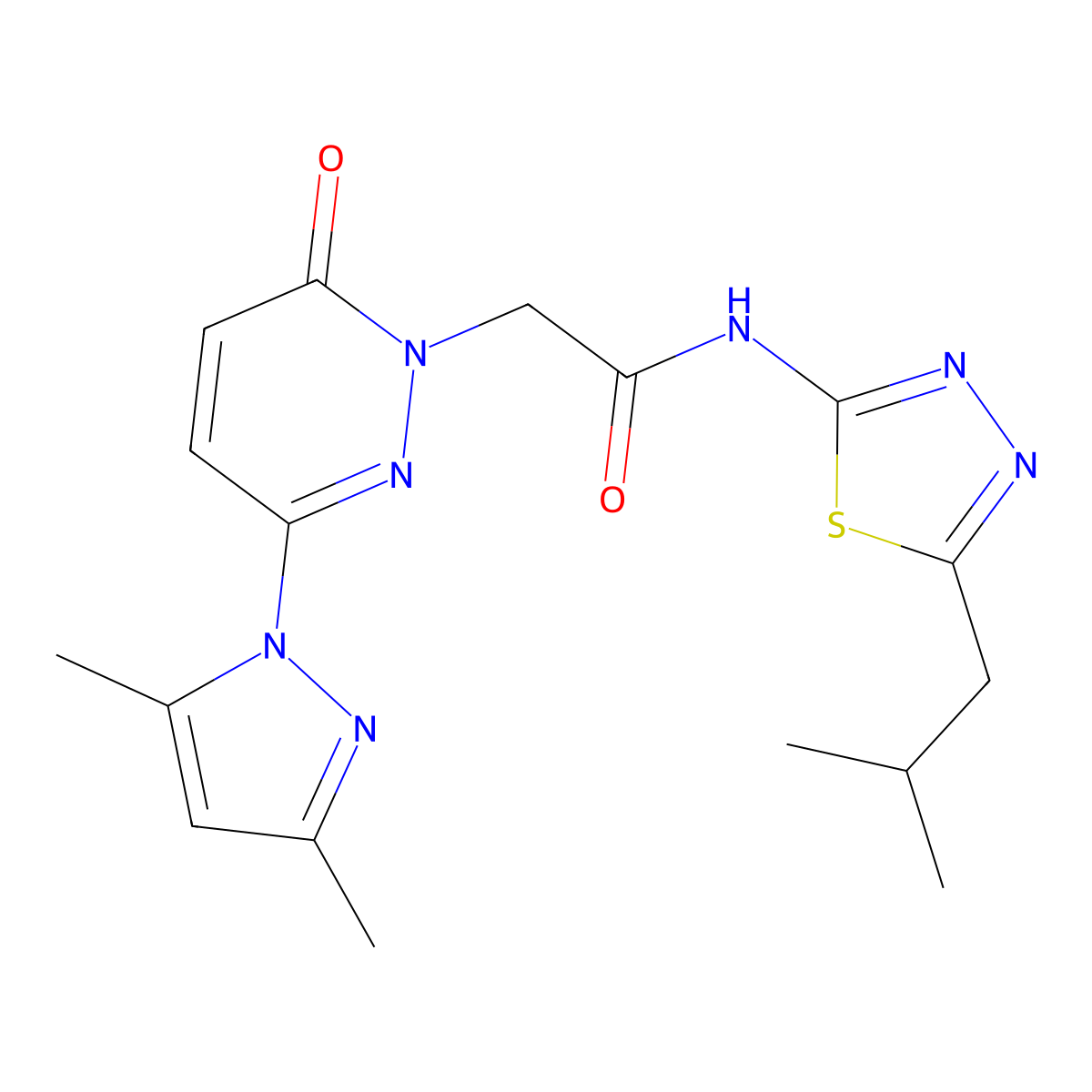 2-[3-(3,5-dimethyl-1H-pyrazol-1-yl)-6-oxopyridazin-1(6H)-yl]-N-[(2Z)-5-(2-methylpropyl)-1,3,4-thiadiazol-2(3H)-ylidene]acetamide molecular structure, CAS 1219558-67-4