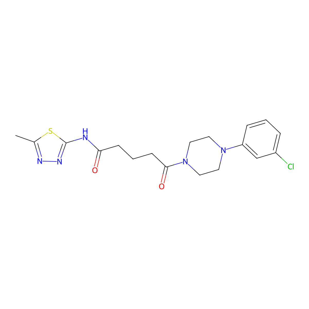 5-[4-(3-chlorophenyl)piperazin-1-yl]-N-[(2E)-5-methyl-1,3,4-thiadiazol-2(3H)-ylidene]-5-oxopentanamide molecular structure, CAS 1219558-75-4