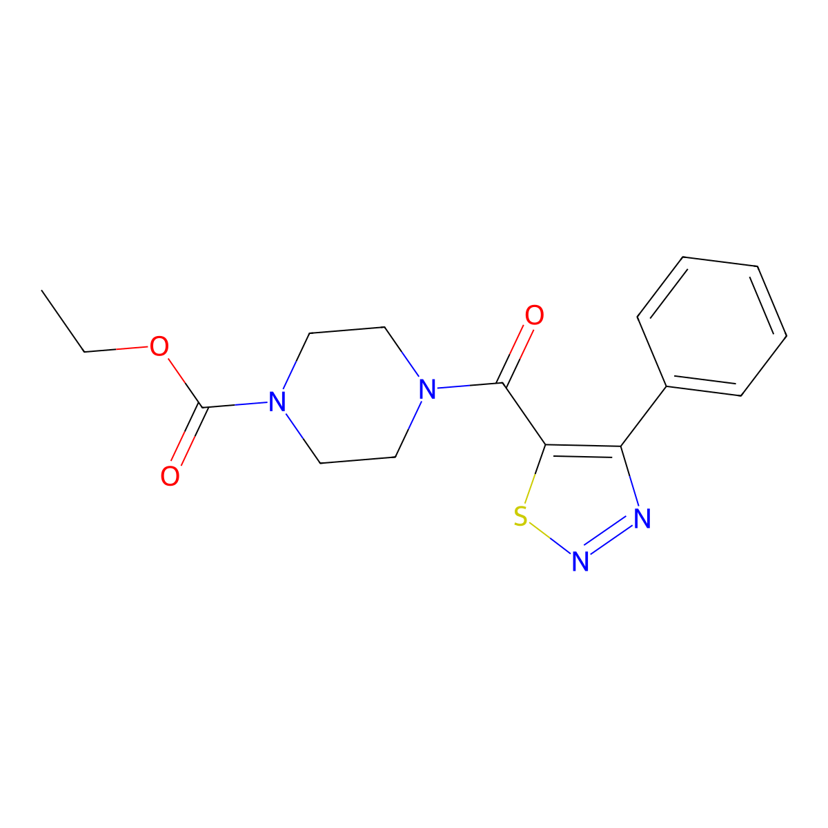 Ethyl 4-[(4-phenyl-1,2,3-thiadiazol-5-yl)carbonyl]piperazine-1-carboxylate molecular structure, CAS 1219559-05-3