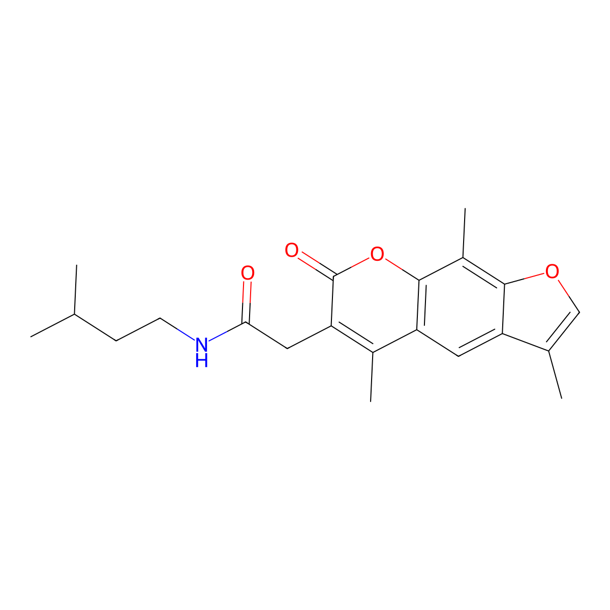 N-(3-methylbutyl)-2-(3,5,9-trimethyl-7-oxo-7H-furo[3,2-g]chromen-6-yl)acetamide molecular structure, CAS 1219559-47-3