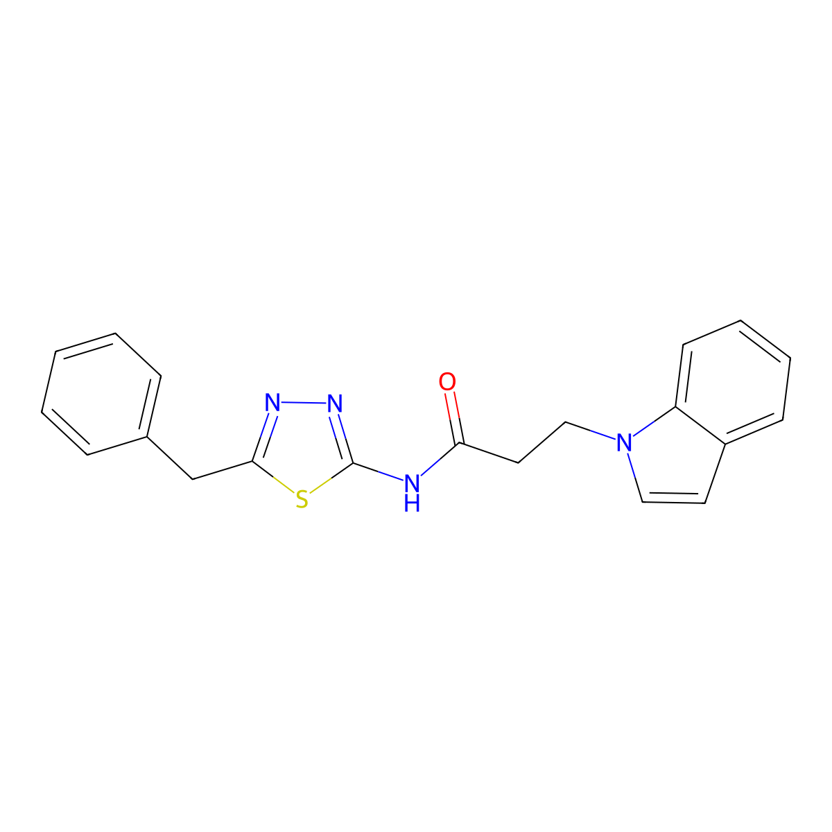 N-(5-benzyl-1,3,4-thiadiazol-2-yl)-3-(1H-indol-1-yl)propanamide molecular structure, CAS 1219559-58-6
