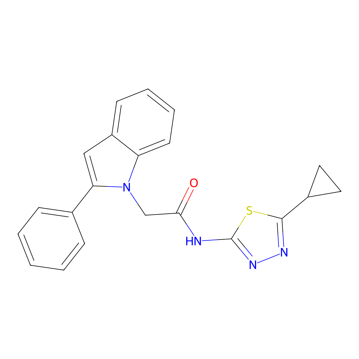 N-(5-cyclopropyl-1,3,4-thiadiazol-2-yl)-2-(2-phenyl-1H-indol-1-yl)acetamide molecular structure, CAS 1219559-87-1