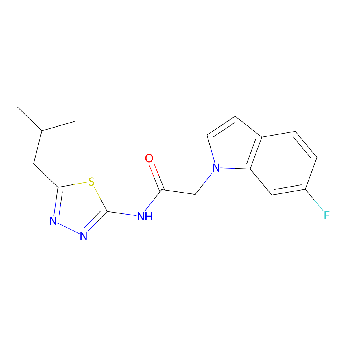 2-(6-fluoro-1H-indol-1-yl)-N-[(2E)-5-(2-methylpropyl)-1,3,4-thiadiazol-2(3H)-ylidene]acetamide molecular structure, CAS 1219560-14-1