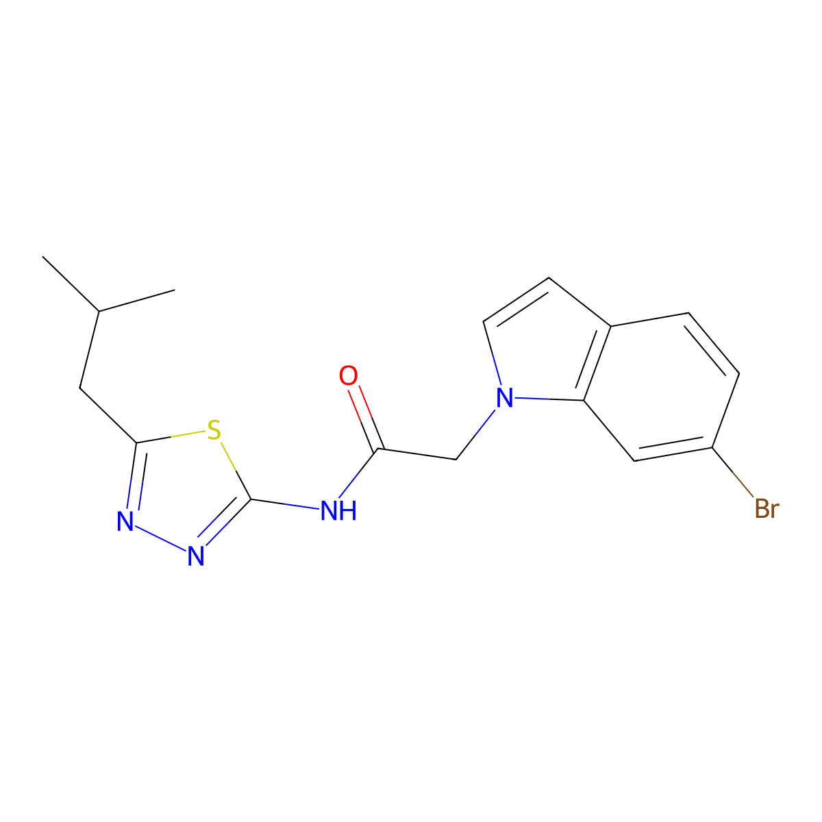 2-(6-bromo-1H-indol-1-yl)-N-[(2E)-5-(2-methylpropyl)-1,3,4-thiadiazol-2(3H)-ylidene]acetamide molecular structure, CAS 1219560-53-8