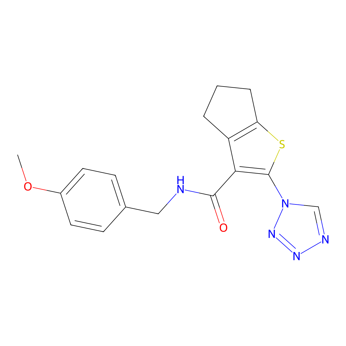 N-(4-methoxybenzyl)-2-(1H-tetrazol-1-yl)-5,6-dihydro-4H-cyclopenta[b]thiophene-3-carboxamide molecular structure, CAS 1219560-83-4