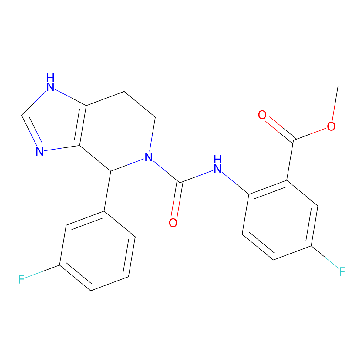 methyl 5-fluoro-2-({[4-(3-fluorophenyl)-1,4,6,7-tetrahydro-5H-imidazo[4,5-c]pyridin-5-yl]carbonyl}amino)benzoate molecular structure, CAS 1219560-90-3