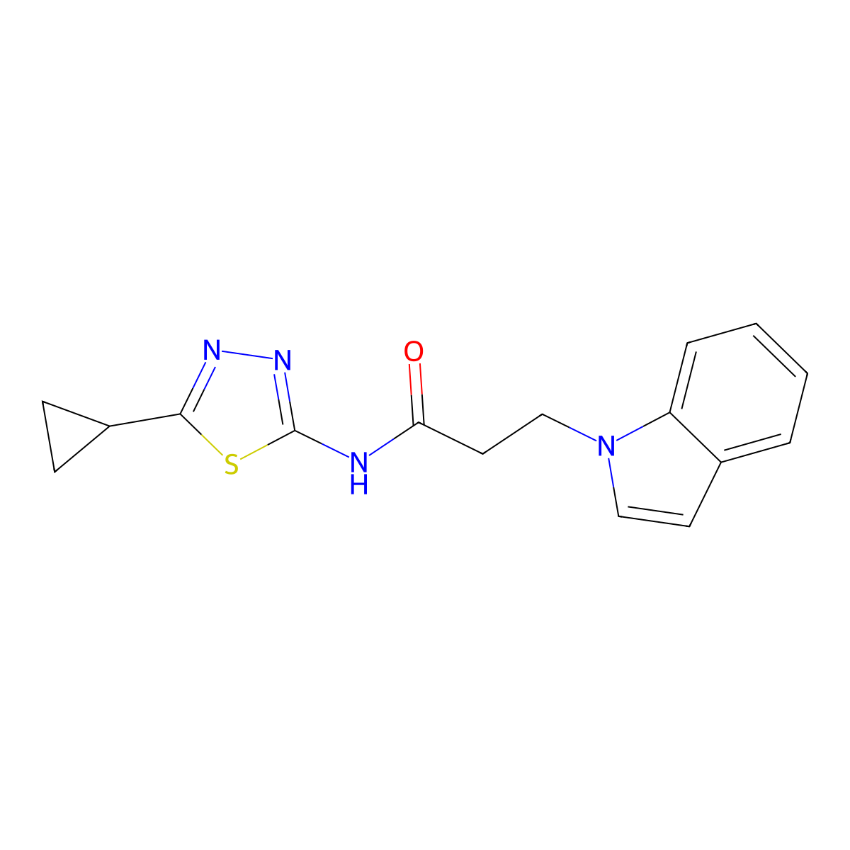 N-(5-cyclopropyl-1,3,4-thiadiazol-2-yl)-3-(1H-indol-1-yl)propanamide molecular structure, CAS 1219561-06-4