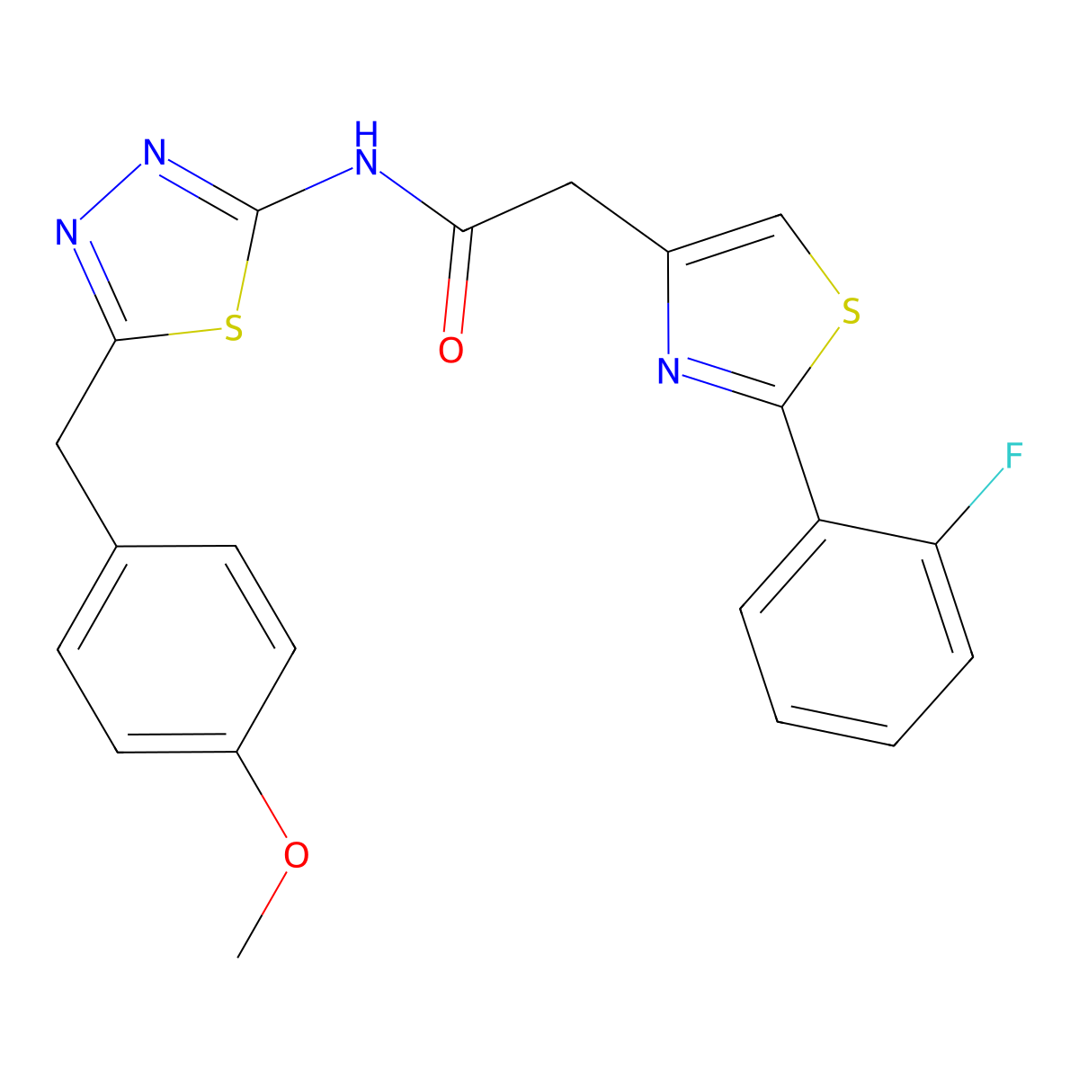 2-[2-(2-fluorophenyl)-1,3-thiazol-4-yl]-N-[(2Z)-5-(4-methoxybenzyl)-1,3,4-thiadiazol-2(3H)-ylidene]acetamide molecular structure, CAS 1219561-50-8