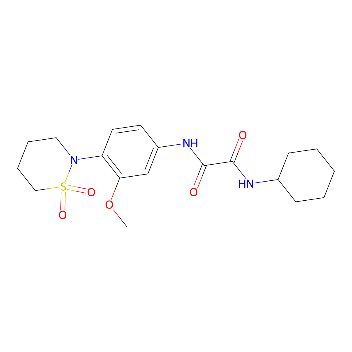 N-cyclohexyl-N'-[4-(1,1-dioxido-1,2-thiazinan-2-yl)-3-methoxyphenyl]ethanediamide molecular structure, CAS 1219561-68-8