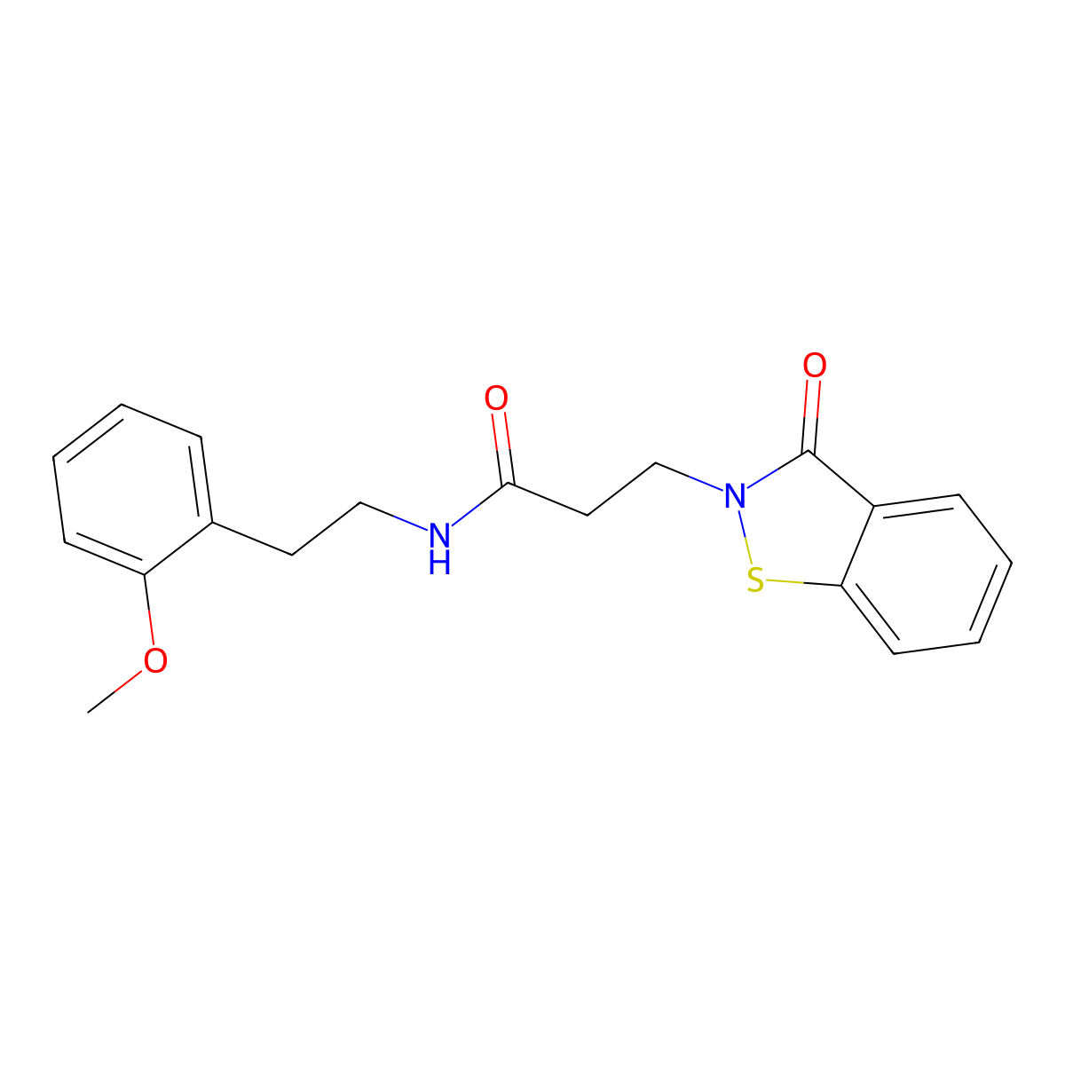 N-(2-methoxyphenethyl)-3-[3-oxo-1,2-benzisothiazol-2(3H)-yl]propanamide molecular structure, CAS 1219562-14-7