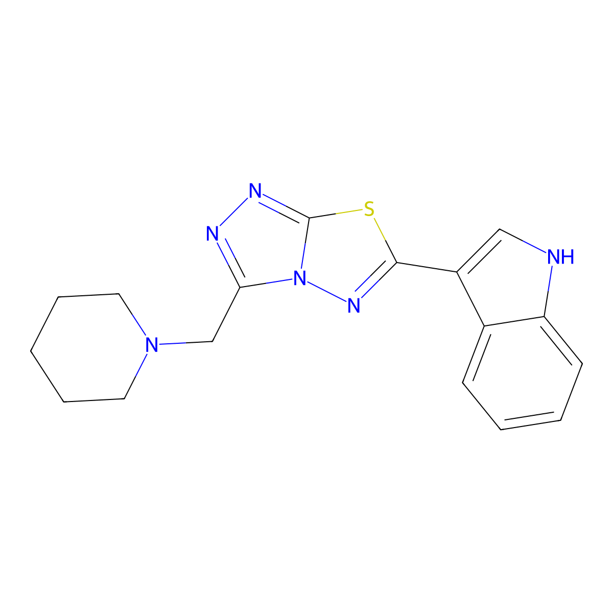 3-[3-(1-piperidinylmethyl)[1,2,4]triazolo[3,4-b][1,3,4]thiadiazol-6-yl]-1H-indole molecular structure, CAS 1219562-28-3