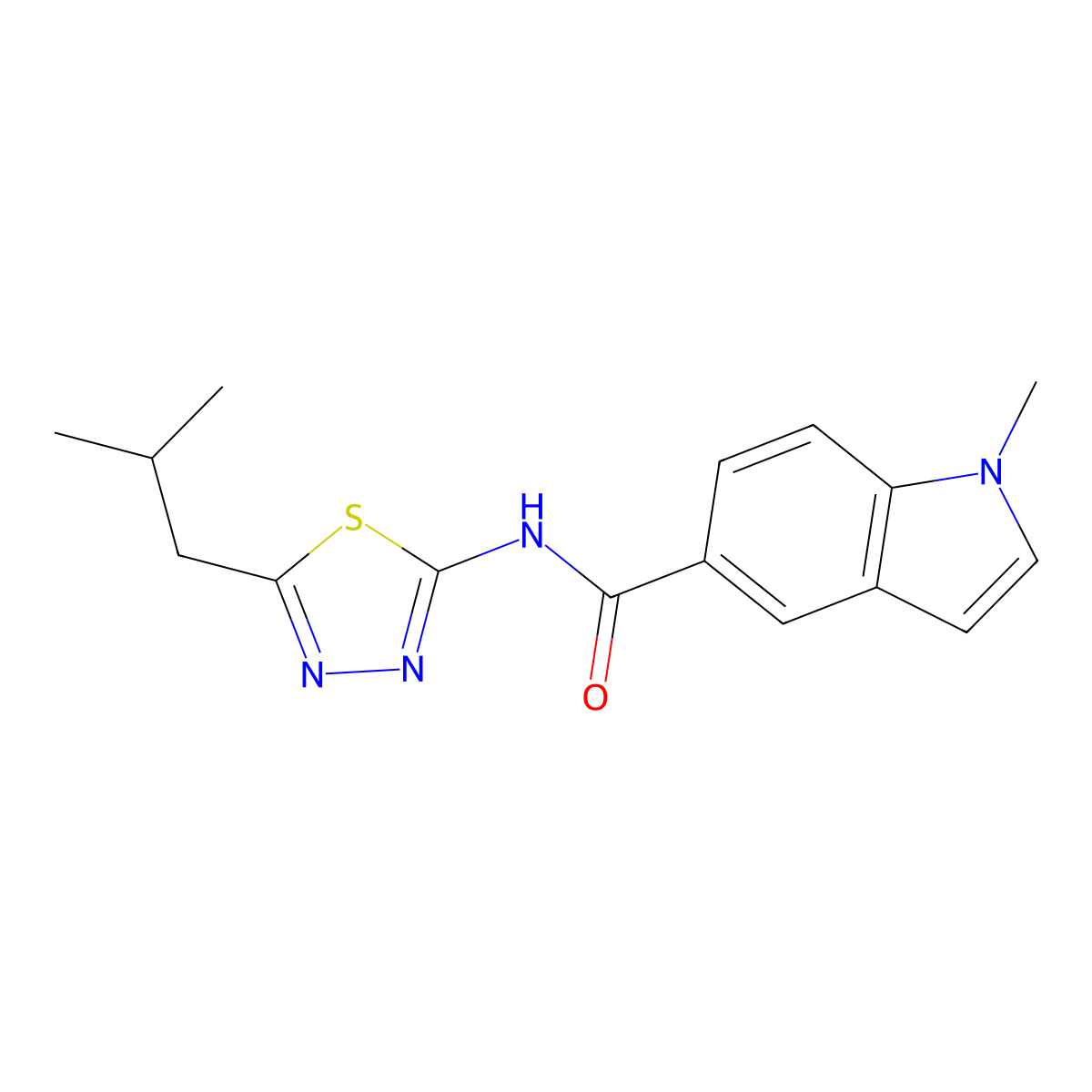 1-methyl-N-[(2E)-5-(2-methylpropyl)-1,3,4-thiadiazol-2(3H)-ylidene]-1H-indole-5-carboxamide molecular structure, CAS 1219562-68-1