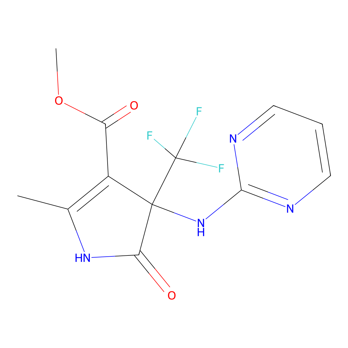 methyl 2-methyl-5-oxo-4-(pyrimidin-2-ylamino)-4-(trifluoromethyl)-4,5-dihydro-1H-pyrrole-3-carboxylate molecular structure, CAS 1219562-84-1