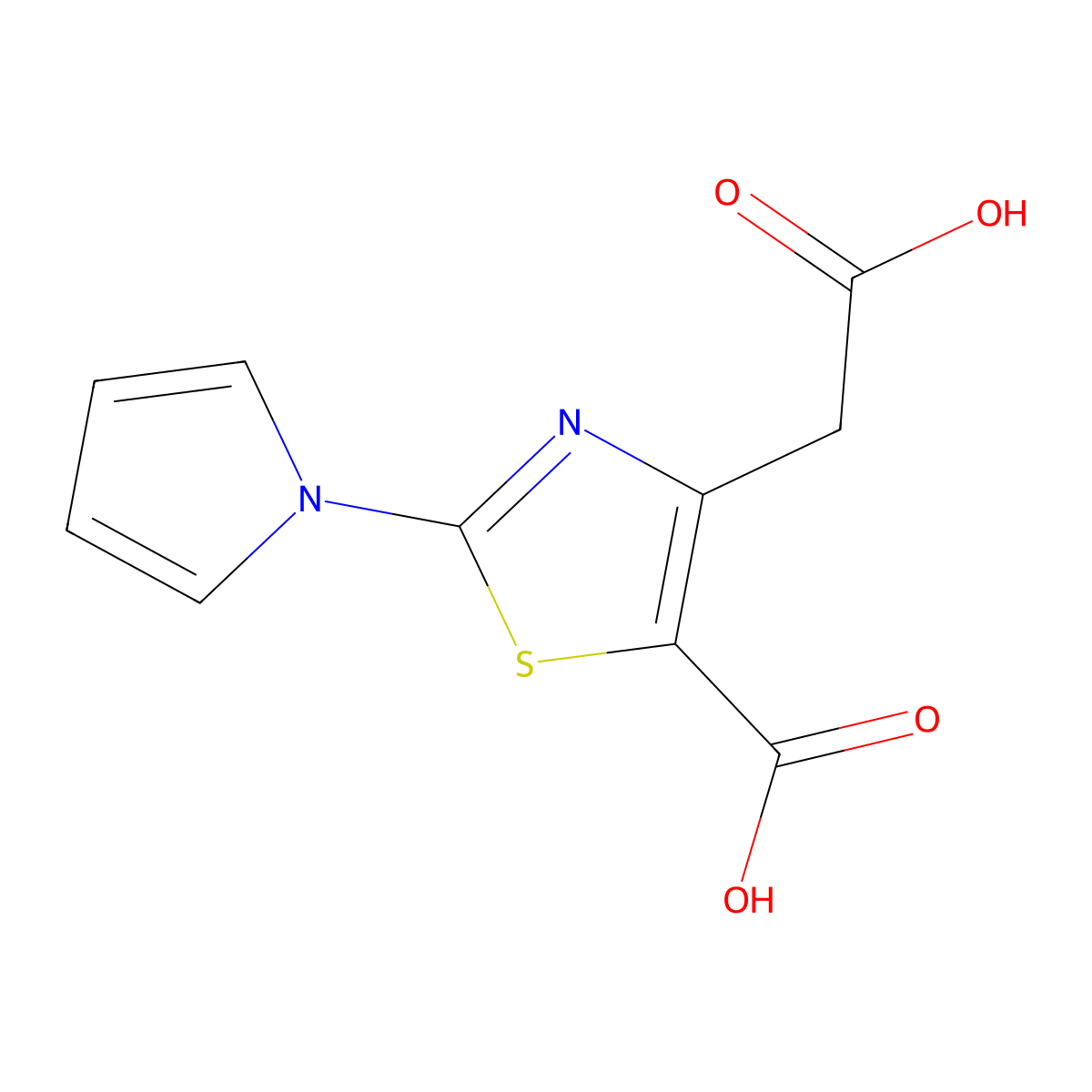 4-(carboxymethyl)-2-(1H-pyrrol-1-yl)-1,3-thiazole-5-carboxylic acid molecular structure, CAS 1219563-28-6