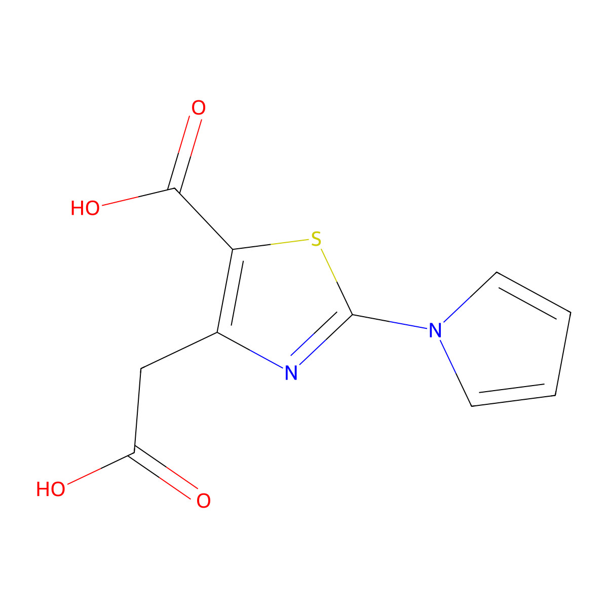 4-(carboxymethyl)-2-(1H-pyrrol-1-yl)-1,3-thiazole-5-carboxylic acid molecular structure, CAS 1219563-28-6