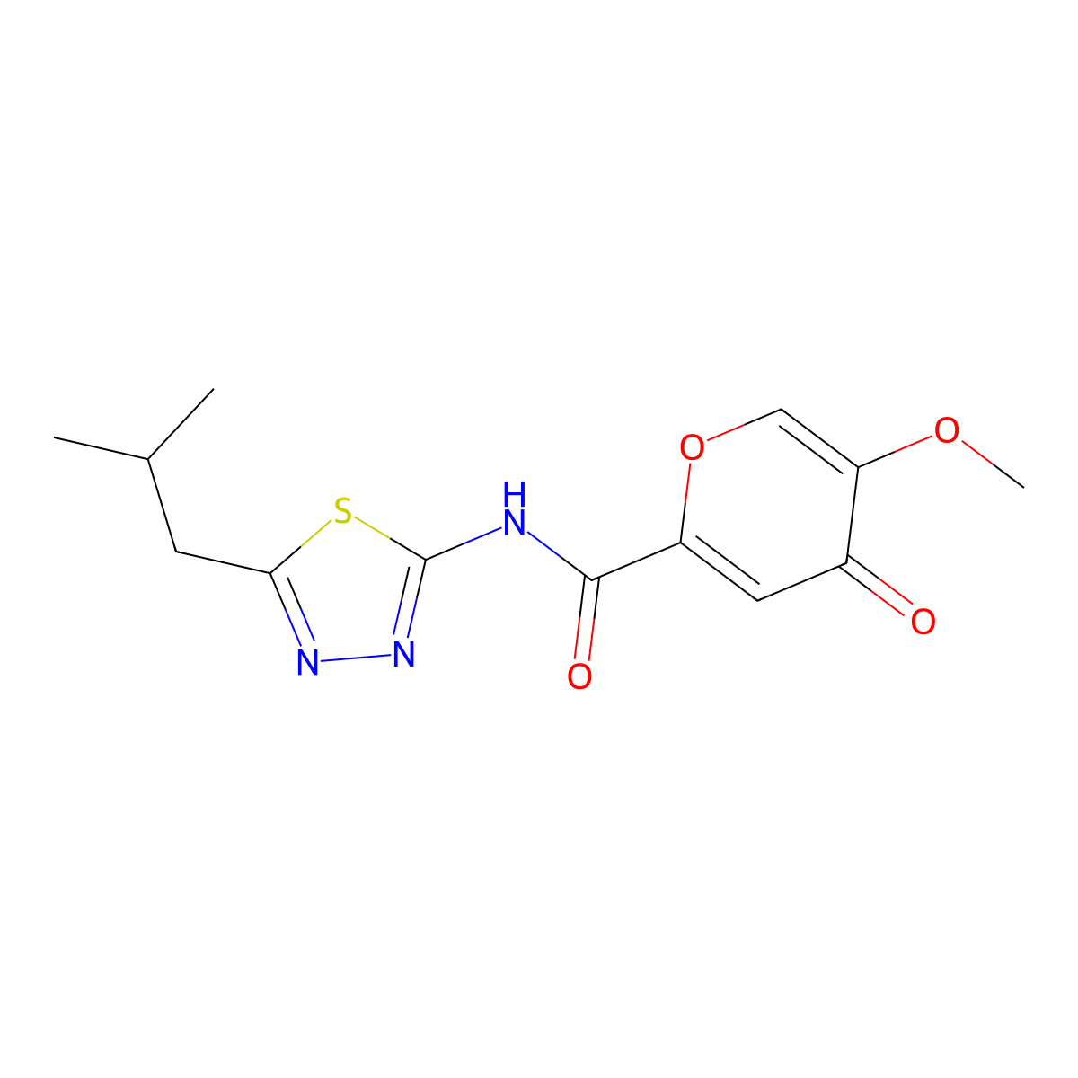 N-(5-isobutyl-1,3,4-thiadiazol-2-yl)-5-methoxy-4-oxo-4H-pyran-2-carboxamide molecular structure, CAS 1219564-22-3