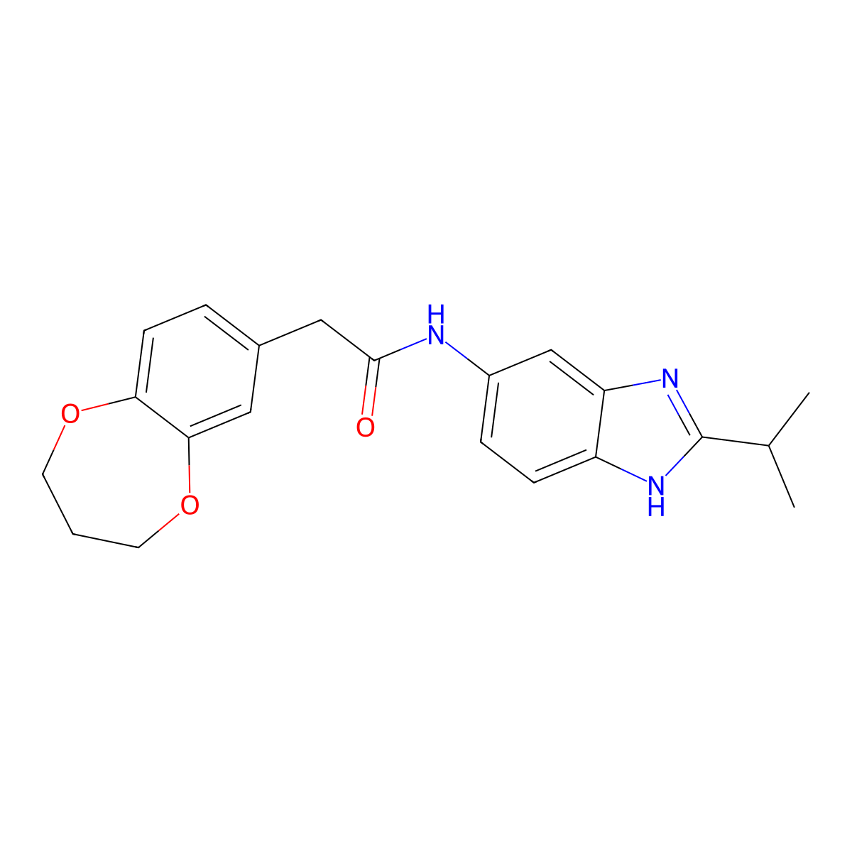 2-(3,4-dihydro-2H-1,5-benzodioxepin-7-yl)-N-[2-(propan-2-yl)-1H-benzimidazol-5-yl]acetamide molecular structure, CAS 1219564-27-8
