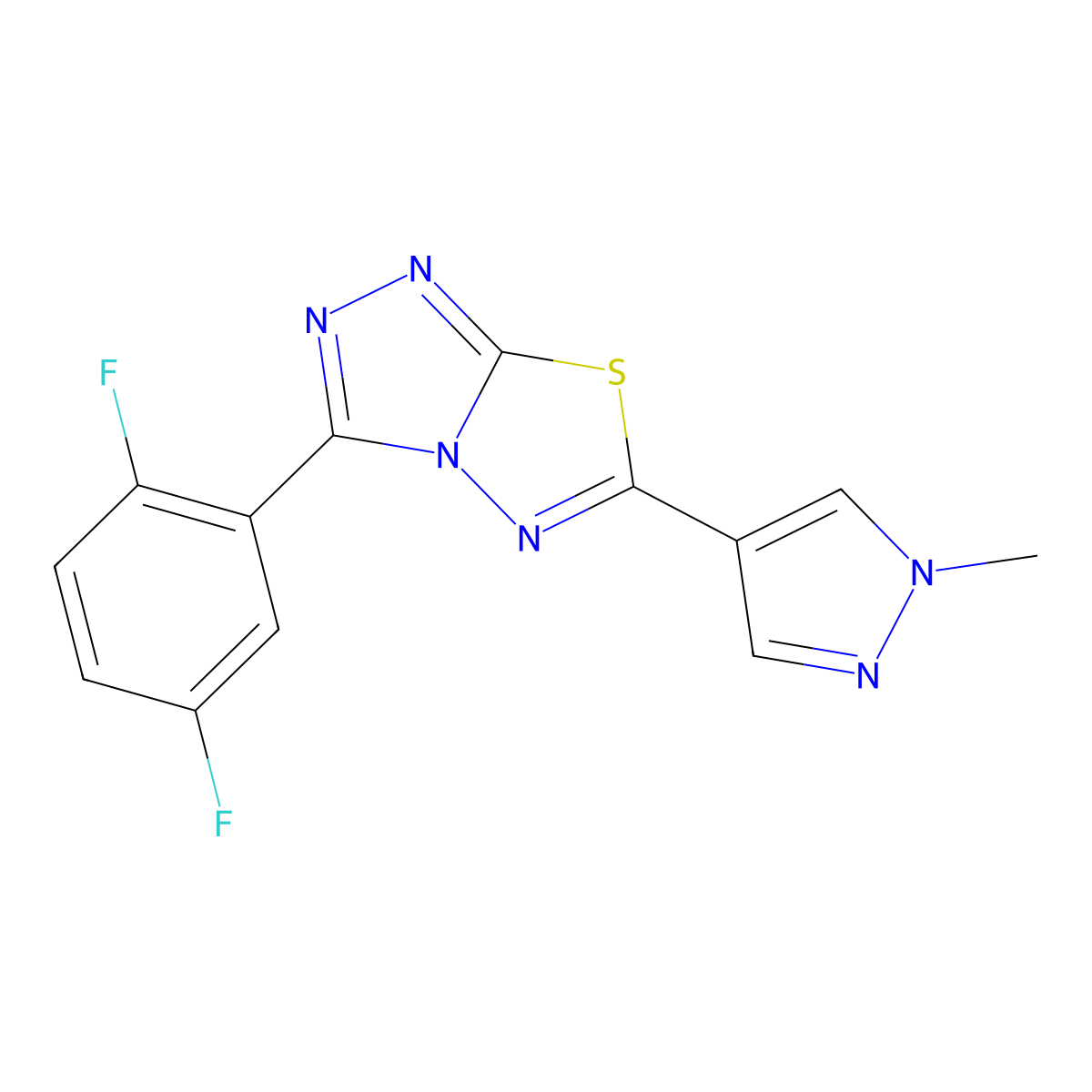 3-(2,5-difluorophenyl)-6-(1-methyl-1H-pyrazol-4-yl)[1,2,4]triazolo[3,4-b][1,3,4]thiadiazole molecular structure, CAS 1219564-46-1