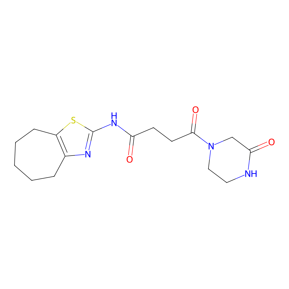 N-[(2E)-3,4,5,6,7,8-hexahydro-2H-cyclohepta[d][1,3]thiazol-2-ylidene]-4-oxo-4-(3-oxopiperazin-1-yl)butanamide molecular structure, CAS 1219564-53-0