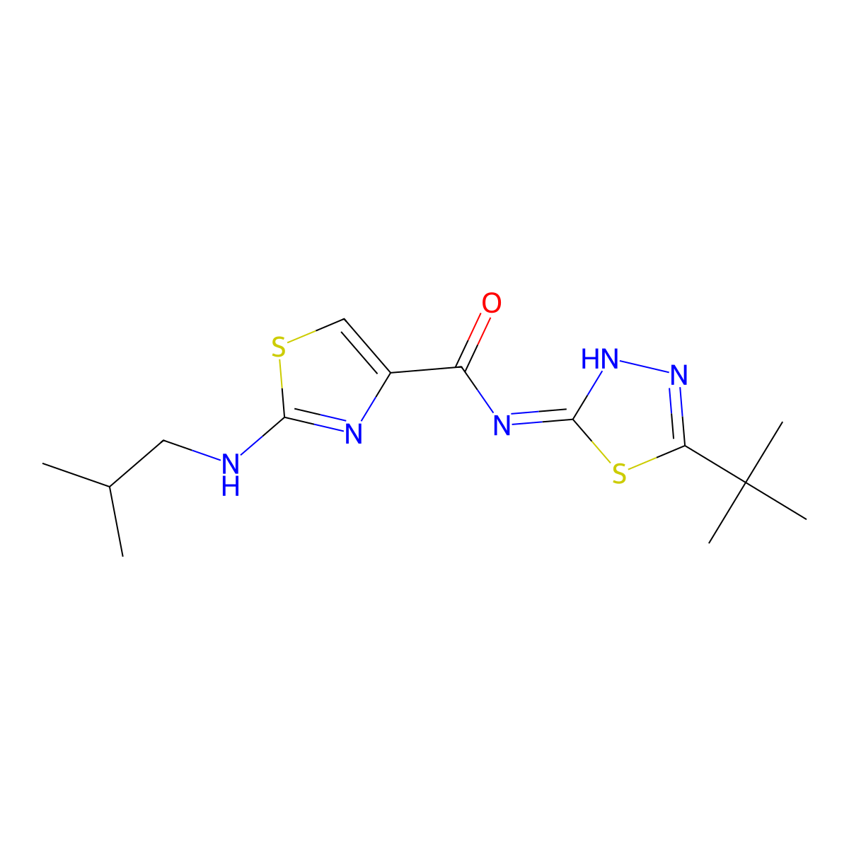 N-[(2E)-5-tert-butyl-1,3,4-thiadiazol-2(3H)-ylidene]-2-[(2-methylpropyl)amino]-1,3-thiazole-4-carboxamide molecular structure, CAS 1219564-96-1