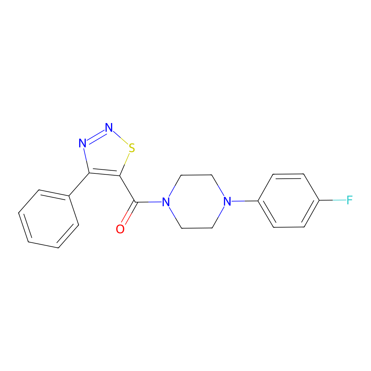 (4-(4-Fluorophenyl)piperazin-1-yl)(4-phenyl-1,2,3-thiadiazol-5-yl)methanone molecular structure, CAS 1219565-47-5